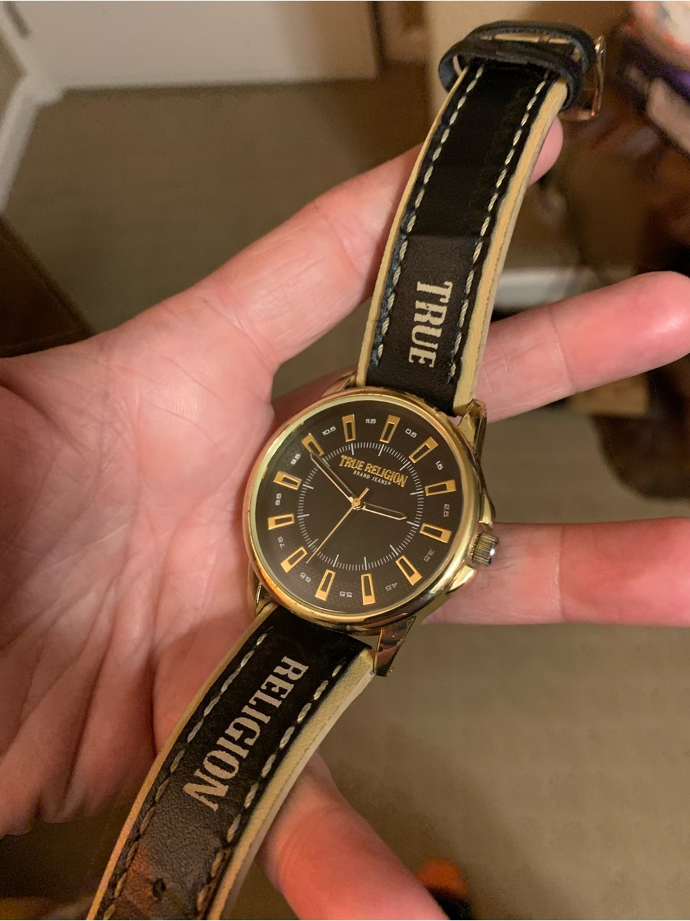 True Religion mens watch black/gold dark blue face